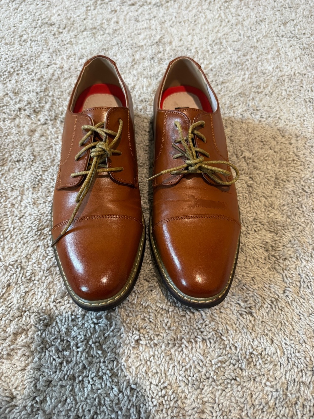 Men's Tan Leather Cap-Toe Derby Shoes - Polished Dress Oxford Look